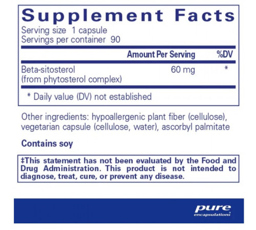 Бета-Ситостерол Pure Encapsulations Beta-Sitosterol 90 капс