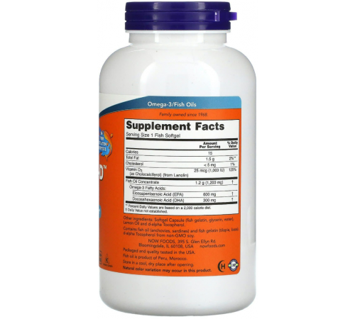 Омега 3-Д Ультра Now Foods Omega 3-D, 600 EPA / 300 DHA 180 риб'ячих гелевих капс