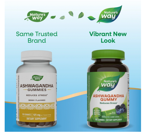 Ашваганда екстракт Nature's Way Ashwagandha Gummies смак ягід 90 цукерок