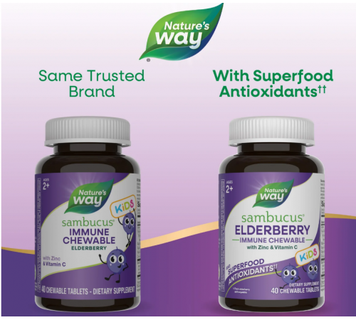 Бузина для дітей Nature's Way Sambucus for Kids Standardized Elderberry 40 жев таб