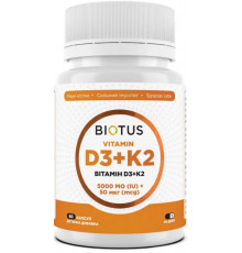 Вітаміни D3 К2 Biotus Vitamins D3+K2 5000 МО/50 мкг 60 капс