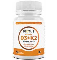 Вітамін D3+К2 Biotus Vitamin D3+K2 1000 МЕ/50 мкг 60 капс