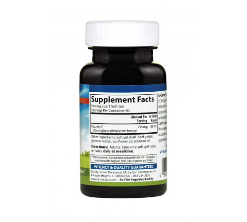 Вітамін Е Carlson E-Gems Natural Vitamin E 200 МЕ 90 гел капс