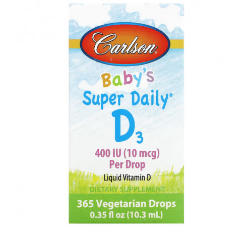 Вітамін Д3 для дітей Carlson Baby's Super Daily D3 400 МЕ 10,3 мл