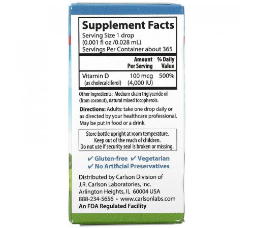 Вітамін Д3 для кісток Carlson Vitamin D3 4000 МЕ 10,3 мл