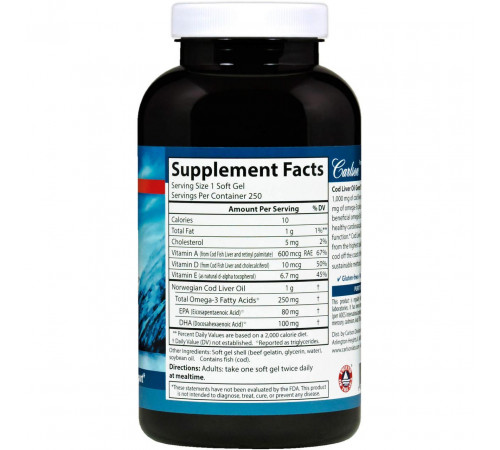 Жир з печінки тріски Carlson Cod Liver Oil 1000 мг 250 капс