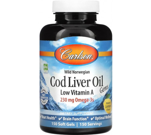 Риб'ячий жир з печінки тріски Carlson Cod Liver Oil 230 мг 150 капс лимон
