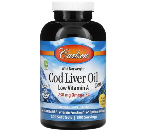 Риб'ячий жир з печінки тріски Carlson Cod Liver Oil Gems 300 капсул Лимон