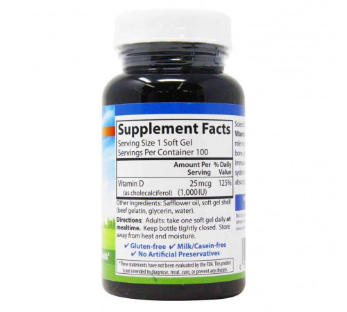 Вітамін D3 для кісток Carlson Vitamin D3 1000 МЕ 100 гел капс