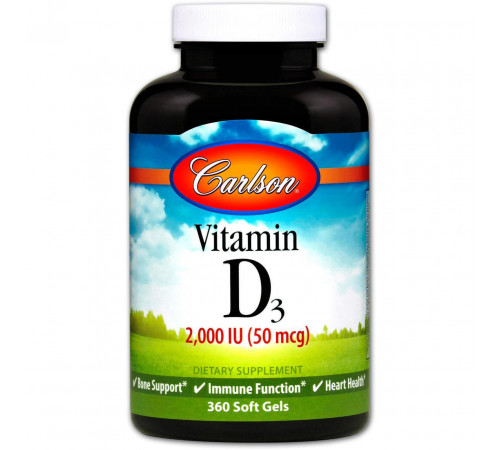 Вітамін Д3 для кісток Carlson Vitamin D3 2000 МЕ 360 гел капс