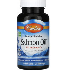 Омега-3 з олії лосося Carlson Omega-3 Enriched Salmon Oil 250 мг 50 гел капс