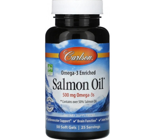 Омега-3 з олії лосося Carlson Omega-3 Enriched Salmon Oil 250 мг 50 гел капс