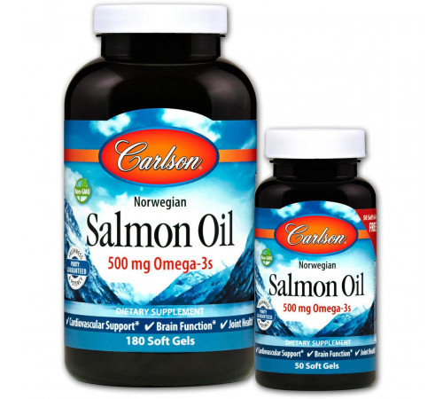 Масло лосося Carlson Salmon Oil 500 мг 180+50 капсул