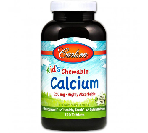 Жувальний кальцій для дітей Carlson Chewable Calcium 250 мг 120 таблеток Ваніль