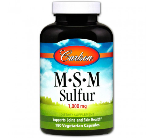 Метилсульфонілметан Carlson MSM Sulfur 1000 мг 180 вег капсул