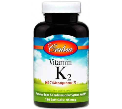 Вітамін К-2 (менахінон) Carlson Vitamin K2 MK-7 45 мкг 180 гел капс