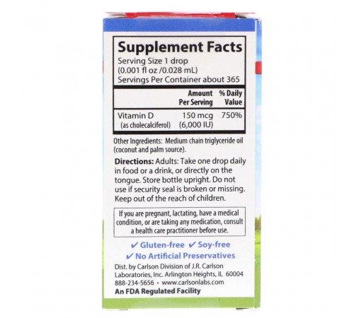 Вітамін D3 масляний Carlson Vitamin D3 6,000 МЕ 10.3 мл