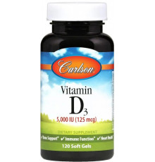 Вітамін Д-3 для імунітету Carlson Vitamin D3 125 мг (5000 МЕ) 120 гел капс