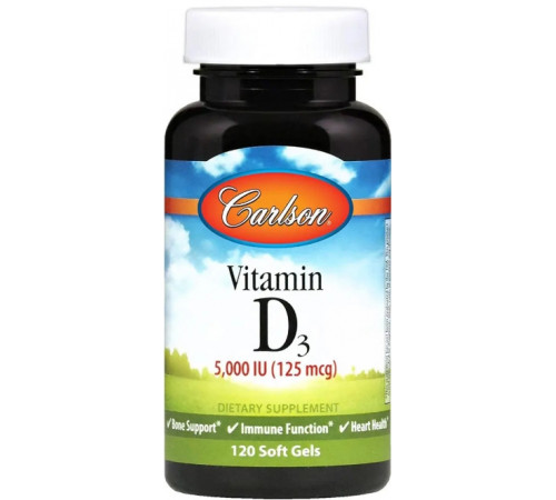 Вітамін Д-3 для імунітету Carlson Vitamin D3 125 мг (5000 МЕ) 120 гел капс