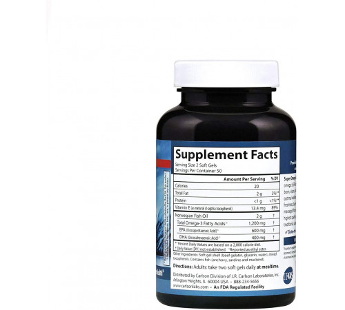 Омега-3 риб'ячий жир Carlson Omega-3 Gems Fish Gel 1200 мг 100 капс