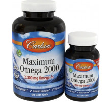 Омега 3 рыбий жир Carlson Maximum Omega 2000 мг, 90+30 капс лимон