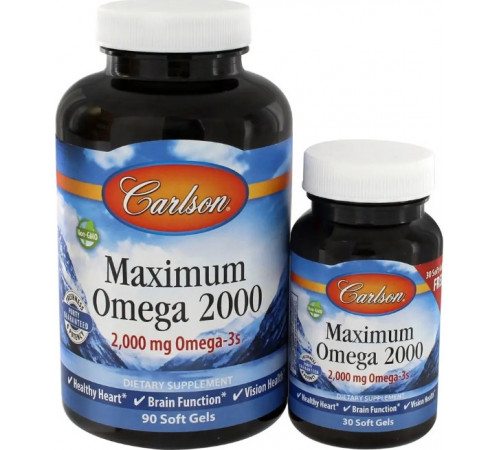 Омега 3 рыбий жир Carlson Maximum Omega 2000 мг, 90+30 капс лимон