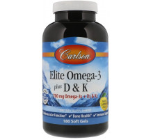 Омега 3 Д3 і вітамін К Carlson Omega-3 Plus D & K 180 гел капс