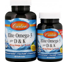Омега 3 + вітамін Д3 і вітамін К  Carlson Omega-3 Plus D & K 60+30 капс