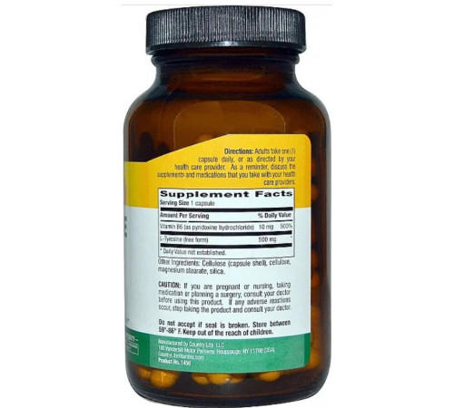 Тирозин Country Life L-Tyrosine500 мг 100 капс