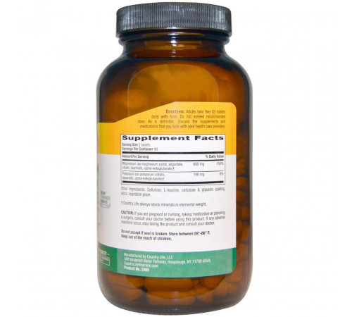 Магній і калій аспартат Country Life Magnesium Potassium 180 таб