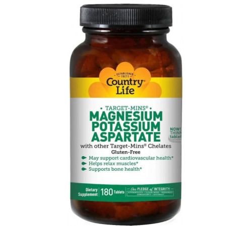 Магній і калій аспартат Country Life Magnesium Potassium 180 таб