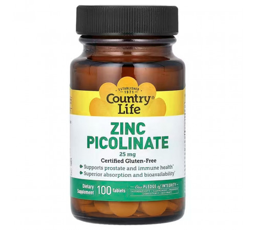 Цинк піколінат Country Life Zinc Picolinate 25 мг 100 таб