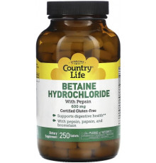 Бетаїну гідрохлорид Country Life Betaine Hydrochloride 600 мг 250 таб