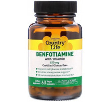 Бенфотиамин c тиамином Country Life Benfotiamine 150 мг 60 вег капсул