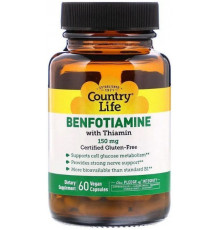 Бенфотіамін з тіаміном Country Life Benfotiamine 150 мг 60 вег капсул