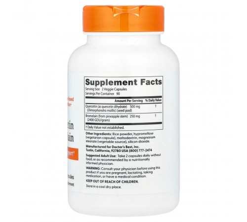 Кверцетин та бромелайн для волосся Doctor's Best Quercetin Bromelain 180 капс