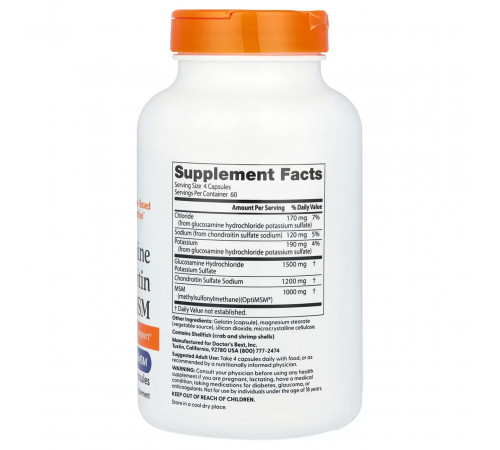 Глюкозамін хондроїтин з МСМ для спини Doctor's Best Glucosamine Chondroitin MSM 240 капс