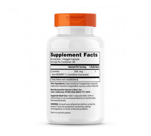 Л-карнітин Doctor's Best L-Carnitine Fumarate with Biosint Carnitine 60 вег капс
