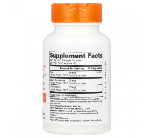 Цинк карнозин Doctor's Best Zinc-L-Carnosine 120 вег капс