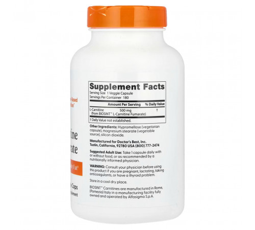 Карнітін фумарат Doctor's Best L-Carnitine Fumarate 180 вег капс