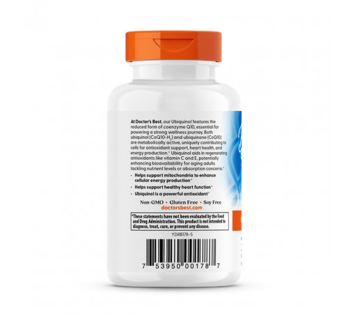 Коэнзим Q10 Убихинол Doctor's Best Ubiquinol з Kaneka QH 50 мг 90 капсул