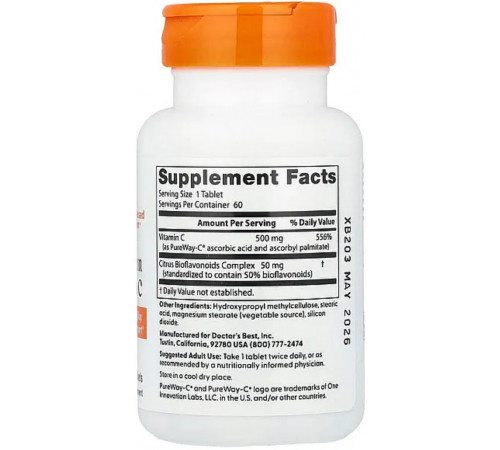 Вітамін С аскорбінова кислота Doctors Best High Absorption Vitamin C 60 таб