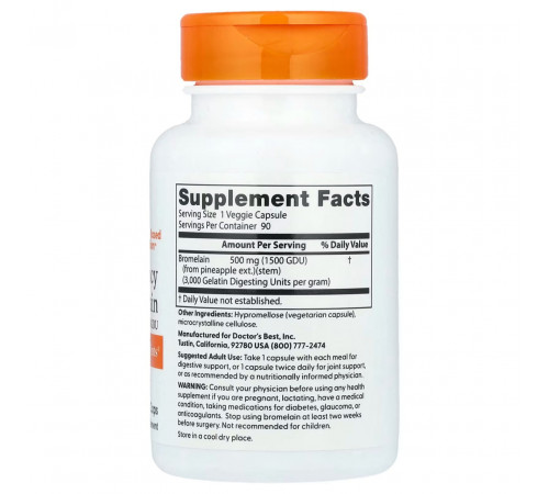 Бромелайн для імунітету Doctor's Best  High Potency Bromelain 500 мг 90 капс