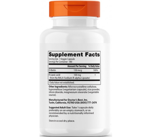 R-ліпоєва кислота Doctos Best Stabilized R-Lipoic Acid 180 капс
