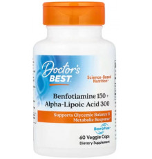 Альфа-ліпоєва кислота + Бенфотіамін Doctor's Best  Alpha-Lipoic Acid + Benfotiamine 300/150 мг 60 капс