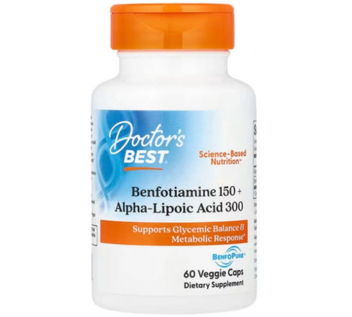 Альфа-ліпоєва кислота + Бенфотіамін Doctor's Best  Alpha-Lipoic Acid + Benfotiamine 300/150 мг 60 капс