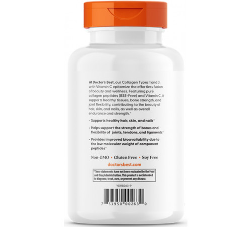 Колаген 1 і 3 типу Doctors Best Types 1 and 3 with Peptan 240 капс
