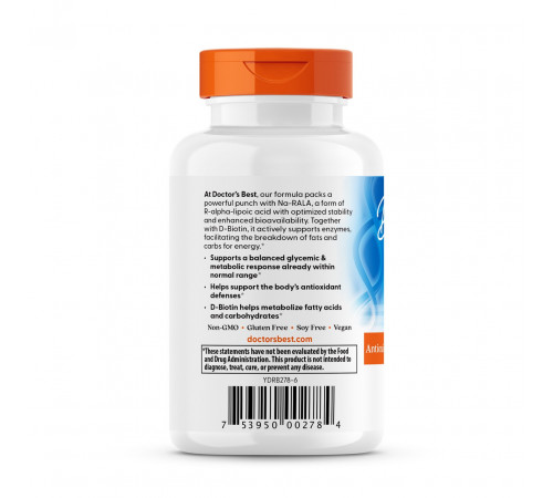 R ліпоєва кислота Doctor's Best Best Stabilized R-Lipoic Acid with BioEnhanced Na-RALA 60 вег капс