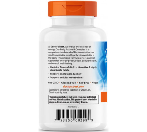 Комплекс вітамінів В + С Doctors Best Fully Active B Complex 30 капс
