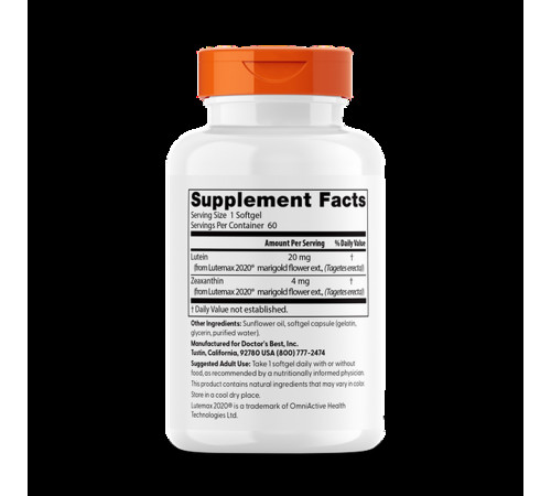 Лютеїн для зору Doctor's Best Lutein лютемакс 20 мг 60 капс
